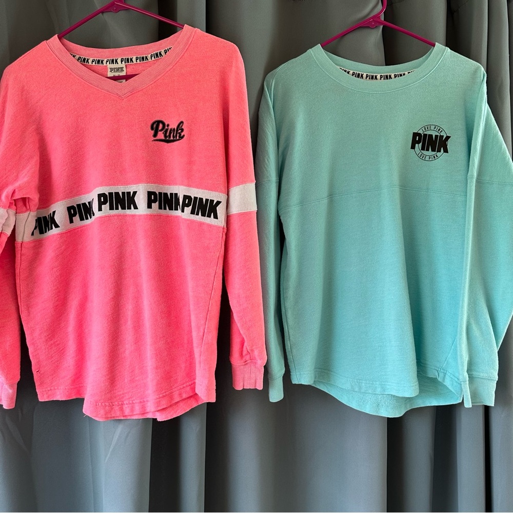 Lot of 2 lightweight crewneck long sleeve shirts Victoria’s Secret PINK Size XS